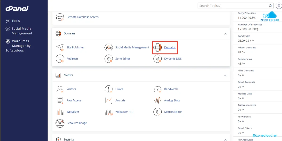 Tùy chọn tên miền cPanel