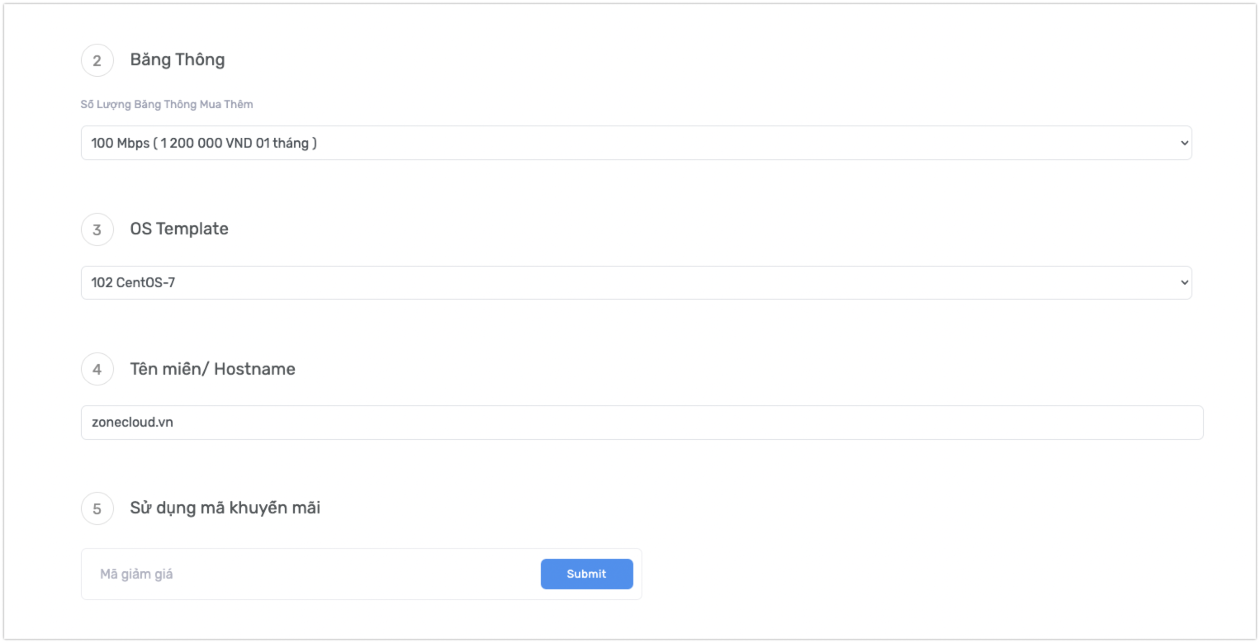 Điền thông tin cấu hình dịch vụ thuê vps giá rẻ