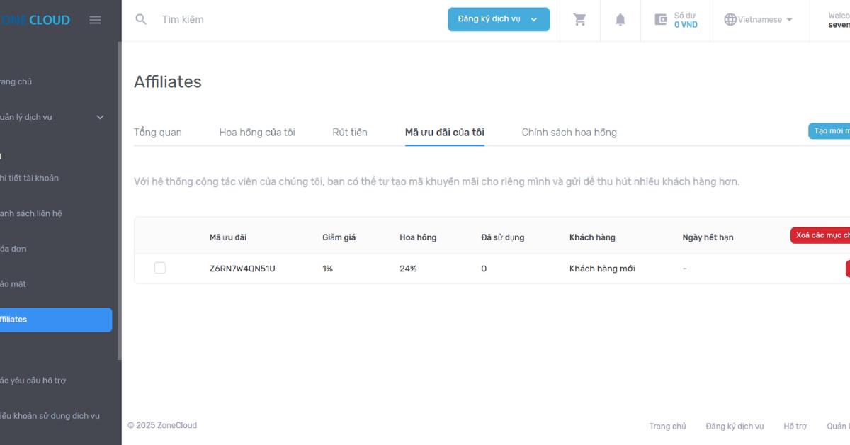 Hướng dẫn tạo mã giảm giá cho Affiliate chi tiết tại ZoneCloud 5 BƯỚC 5_ Kiểm thử & xuất bản