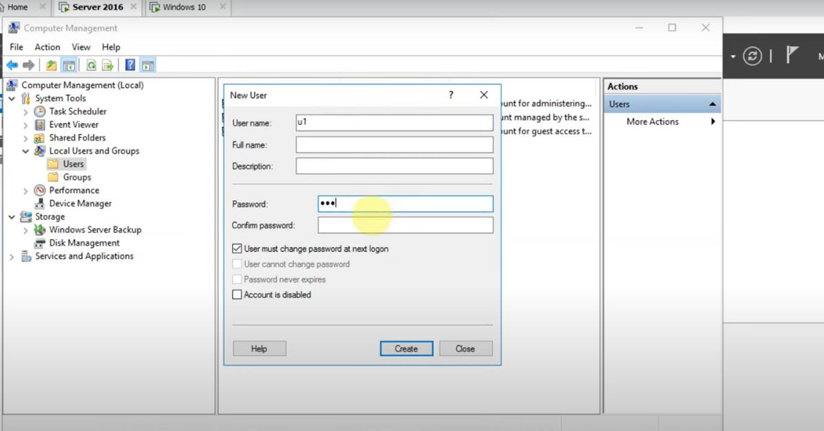 Cách kết nối và chia sẻ dữ liệu giữa 2 máy tính Server - Client trên máy ảo VMware 16 5 Bước 5_ Quản lý User để kết nối (Tạo tài khoản riêng)