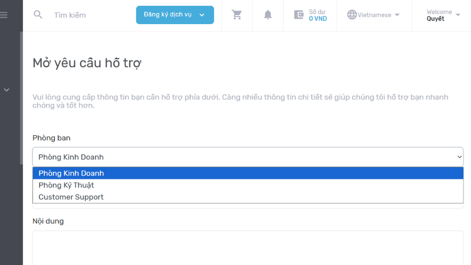 Hướng dẫn 4 bước gửi Ticket yêu cầu hỗ trợ đến ZoneCloud 3 Chọn Phòng ban cần hỗ trợ tại ZoneCloud