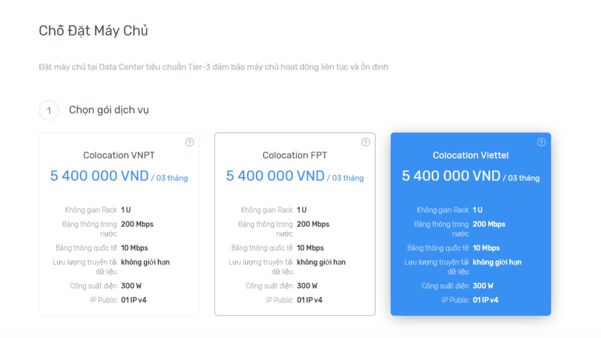 Chọn gói và cấu hình dịch vụ thuê chỗ đặt máy chủ tại ZoneCloud
