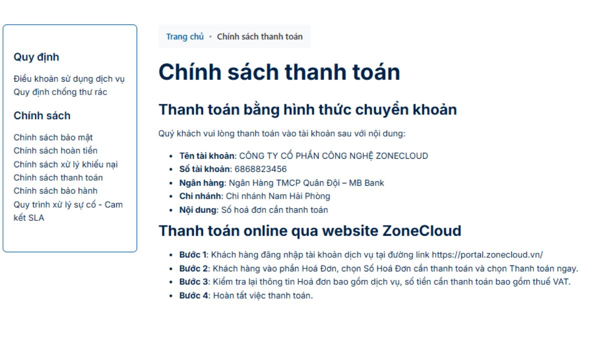 Hướng dẫn đăng ký dịch vụ hosting tại ZoneCloud 5 Thanh toán và sử dụng dịch vụ