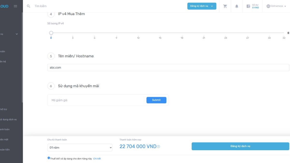 Hướng dẫn cách thuê chỗ đặt máy chủ tại ZoneCloud 4 Thực hiện thanh toán