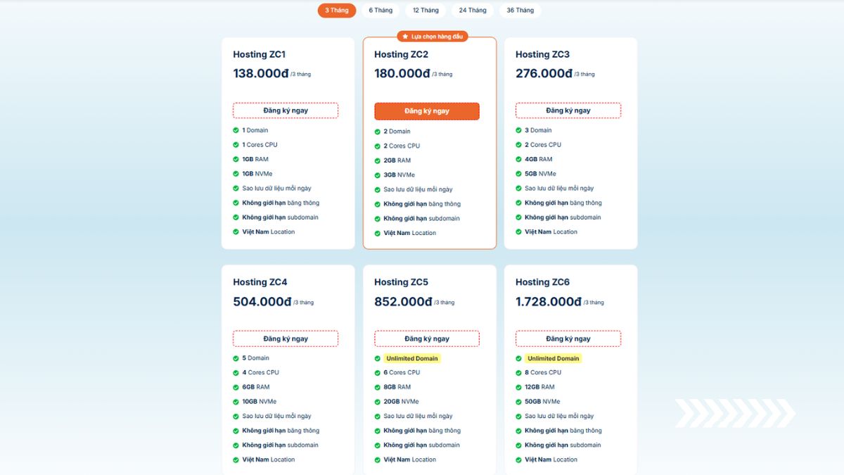 Hướng dẫn đăng ký dịch vụ hosting tại ZoneCloud 1 Truy cập vào trang dịch vụ Hotsing của ZoneCloud