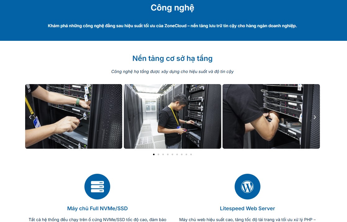 Dịch Vụ Thiết Kế Website Trọn Gói, Chuẩn SEO #1 TPHCM tại ZoneCloud 10 Giao diện trang giới thiệu công nghệ và cơ sở hạ tầng