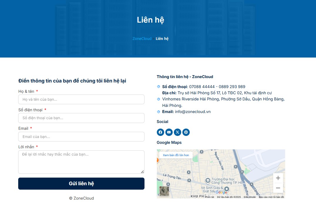 Dịch Vụ Thiết Kế Website Trọn Gói, Chuẩn SEO #1 TPHCM tại ZoneCloud 12 Giao diện trang liên hệ
