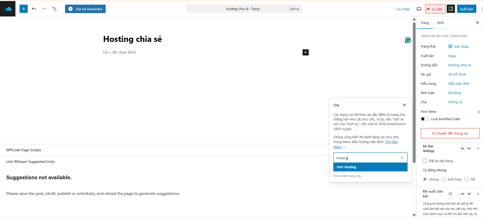 Bước 2: Tạo Child Page và gán Parent Page