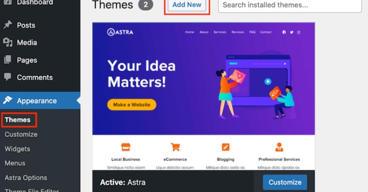 Phương pháp 1_ Cài đặt theme từ kho giao diện WordPress (Dashboard)