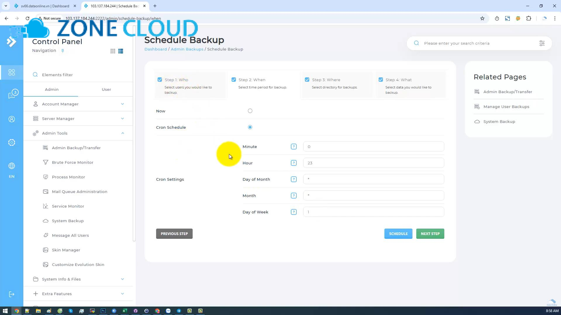 Bước 4: Thiết lập Backup dữ liệu VPS tự động