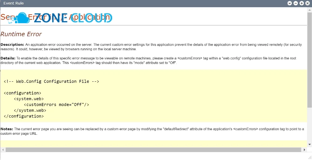 ZoneCloud 49 Hướng dẫn cách sửa lỗi Server error in/application chi tiết