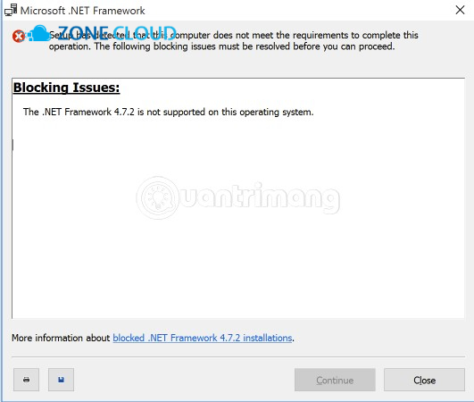 Lỗi The .NET Framework is not supported