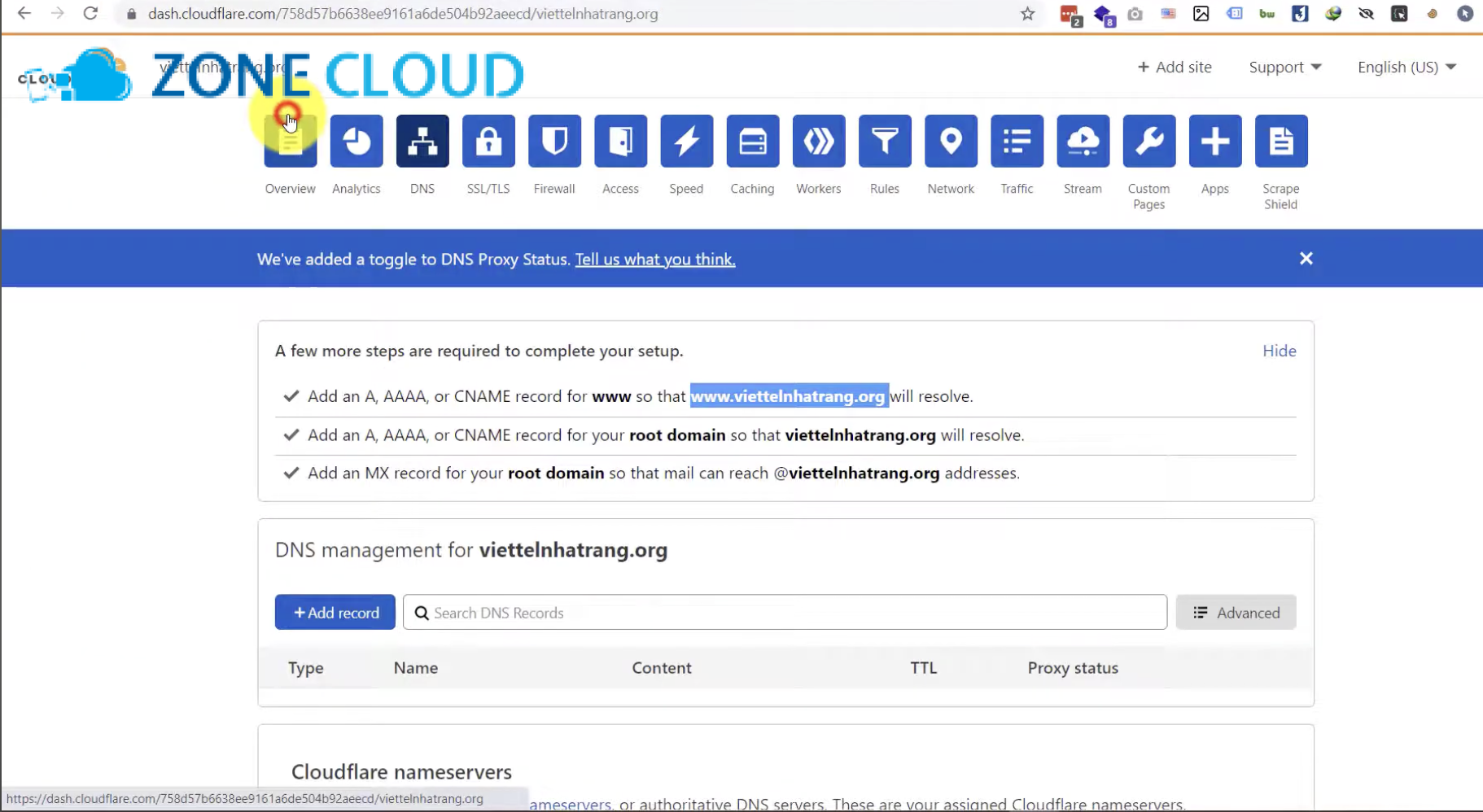 Lỗi 522 là gì? Hướng dẫn chẩn đoán và khắc phục trên SERVER 2 Xác minh cài đặt DNS và IP trên Cloudflare