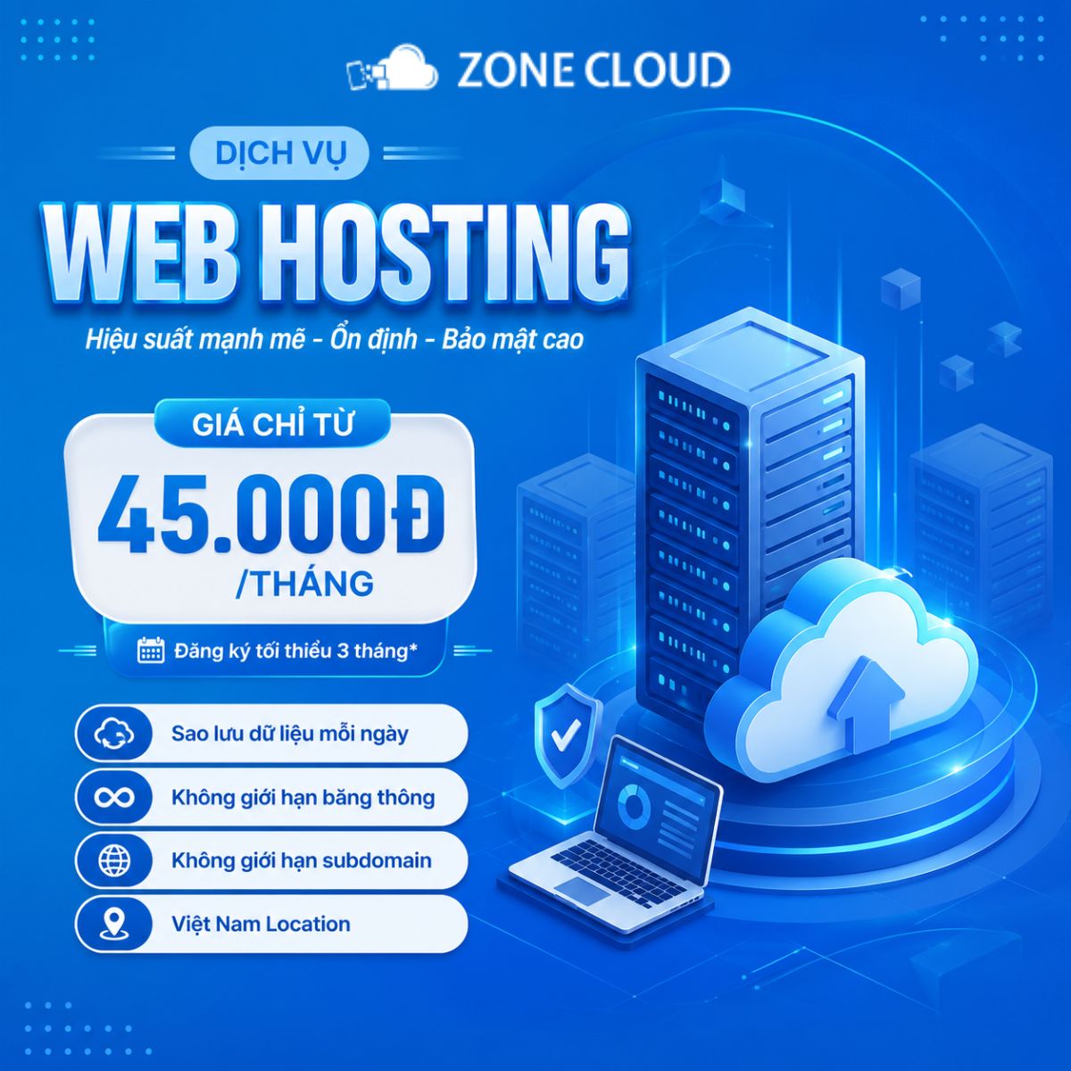 Dịch vụ thuê Web Hosting giá rẻ chỉ 45k/tháng tại ZoneCloud