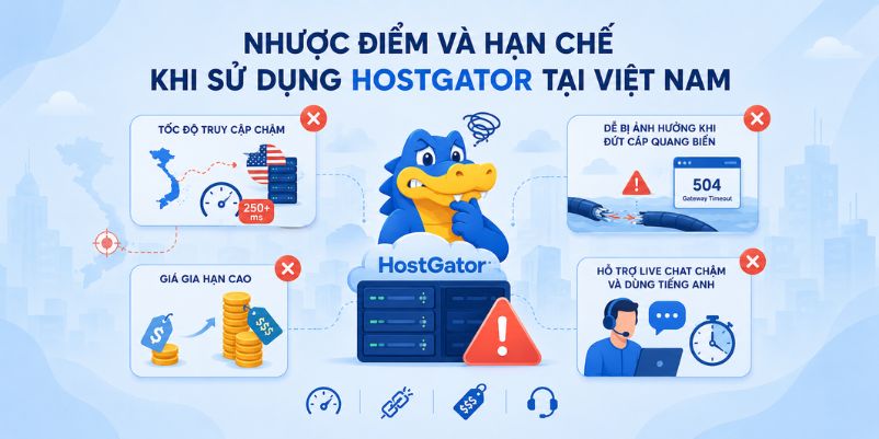 Đánh giá HostGator chi tiết ưu nhược điểm và hiệu năng thực tế 3 Nhược điểm và hạn chế khi sử dụng HostGator tại Việt Nam