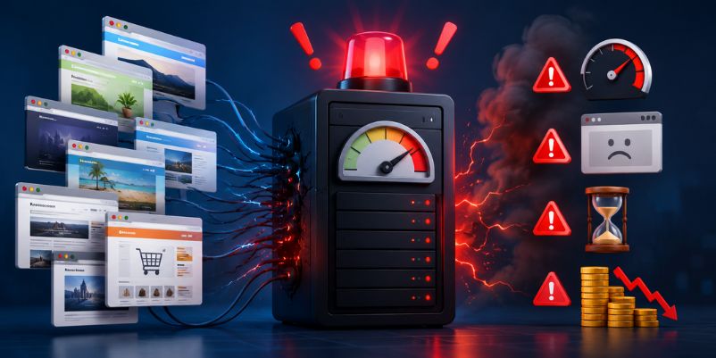 Một gói hosting chứa được bao nhiêu website và cách tối ưu tài nguyên 2 Rủi ro lớn khi cố tình chạy quá nhiều website trên 1 gói hosting
