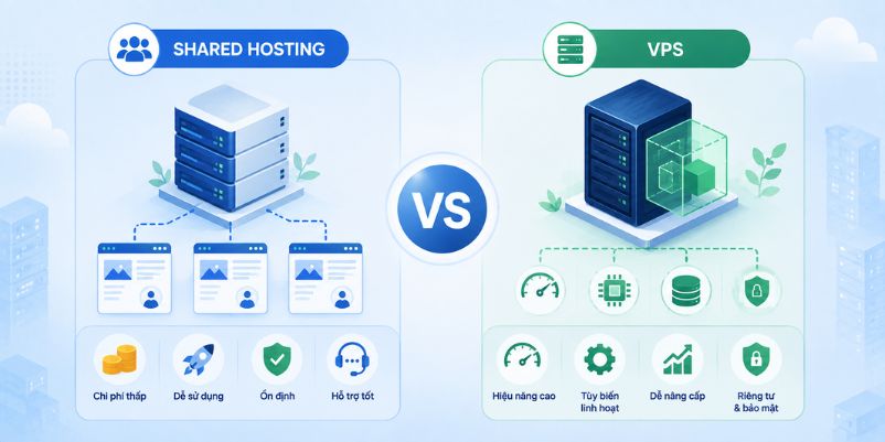Shared hosting vs VPS so sánh chi tiết và kinh nghiệm chọn mua 1 Shared hosting vs VPS