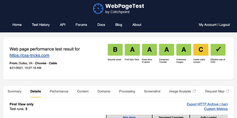Công cụ kiểm tra tốc độ hosting chính xác nhất và hướng dẫn đo lường 5 WebPageTest – Công cụ đo lường chuyên sâu dành cho chuyên gia