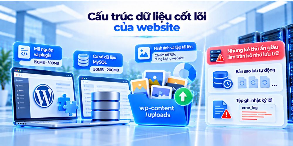 Hosting bao nhiêu dung lượng là đủ: Hướng dẫn tính toán và định mức tối ưu 2 Cấu trúc dữ liệu cốt lõi của website
