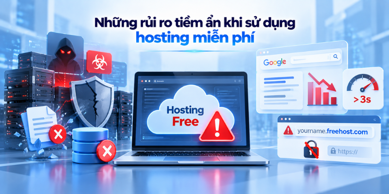 Hosting free và hosting trả phí: So sánh kỹ thuật và rủi ro vận hành 2 Những rủi ro khi sử dụng hosting miễn phí