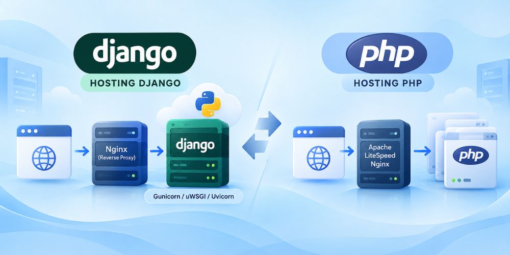 Hosting Django vs hosting PHP: Phân tích kiến trúc kỹ thuật và quy trình triển khai 1 Bản chất kiến trúc của hosting Django và hosting PHP