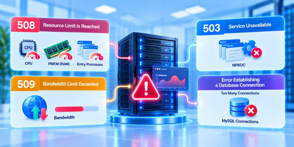 Tổng Hợp Thông Số Hosting: Cẩm Nang Giải Mã Chi Tiết Chuẩn Kỹ Thuật 3 Các mã lỗi phổ biến bắt nguồn từ việc vượt trần thông số hosting