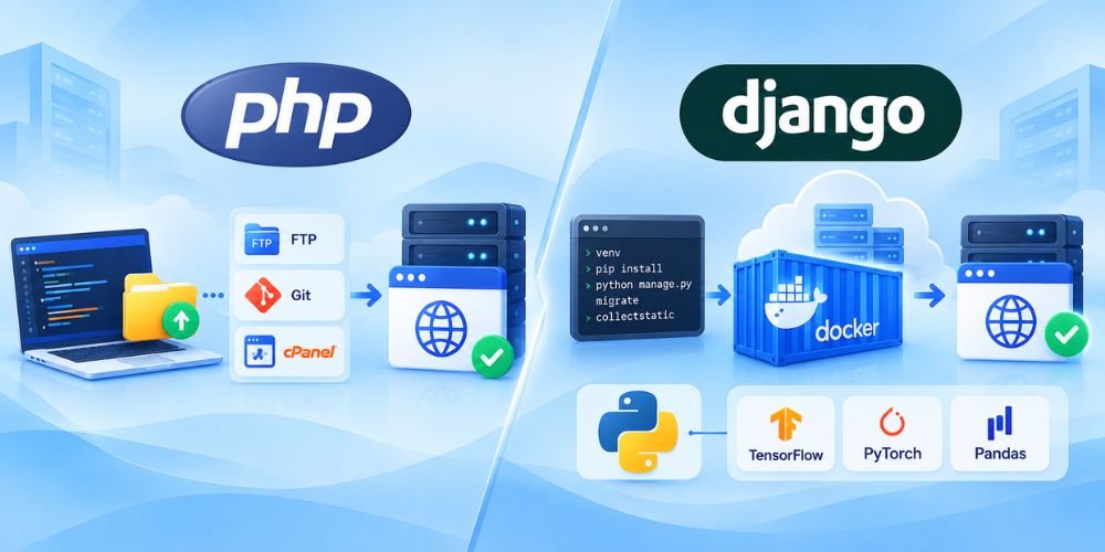 Hosting Django vs hosting PHP: Phân tích kiến trúc kỹ thuật và quy trình triển khai 3 Quy trình triển khai mã nguồn và bảo trì hệ thống